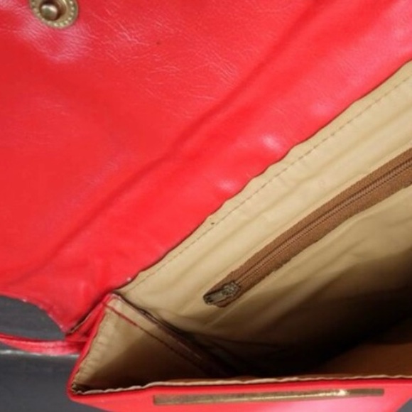 VTG 70s 80s Red Leather Convertible Clutch Shoulder Bag • Mirror • Deco Revival - Picture 15 of 16